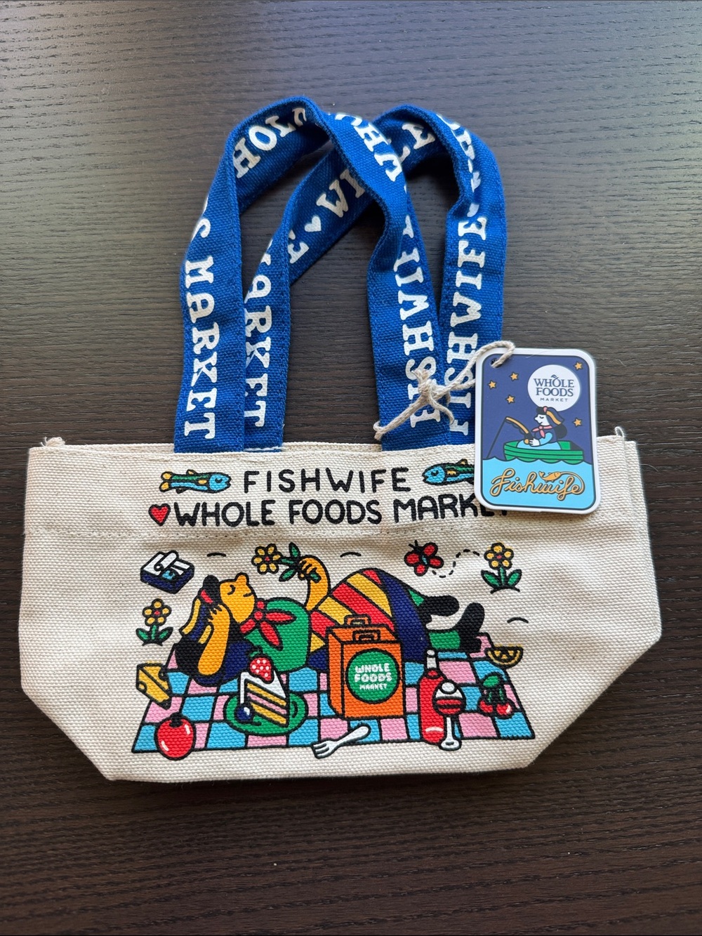Whole Foods Market x Fishwife Canvas Tote with Blue Straps MICRO